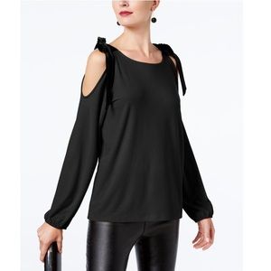 I.N.C. cold shoulder velvet bow top